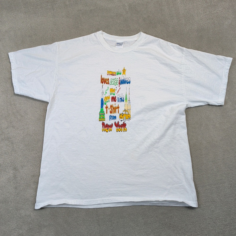 Gildan New York City Souvenir T-Shirt Mens XL White Graphic Tee Cotton NYC Taxi